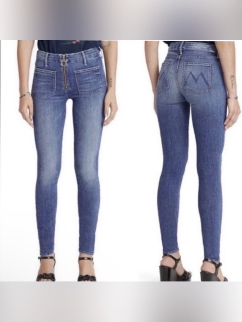 MOTHER The Patch XYZ Looker Wild Game Skinny Jeans 27 Y2K Ring Pull Utility Zip